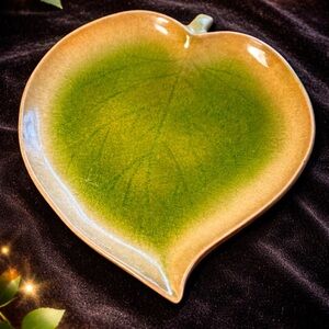 Leaf-Shaped Green and Brown Ceramic Plate